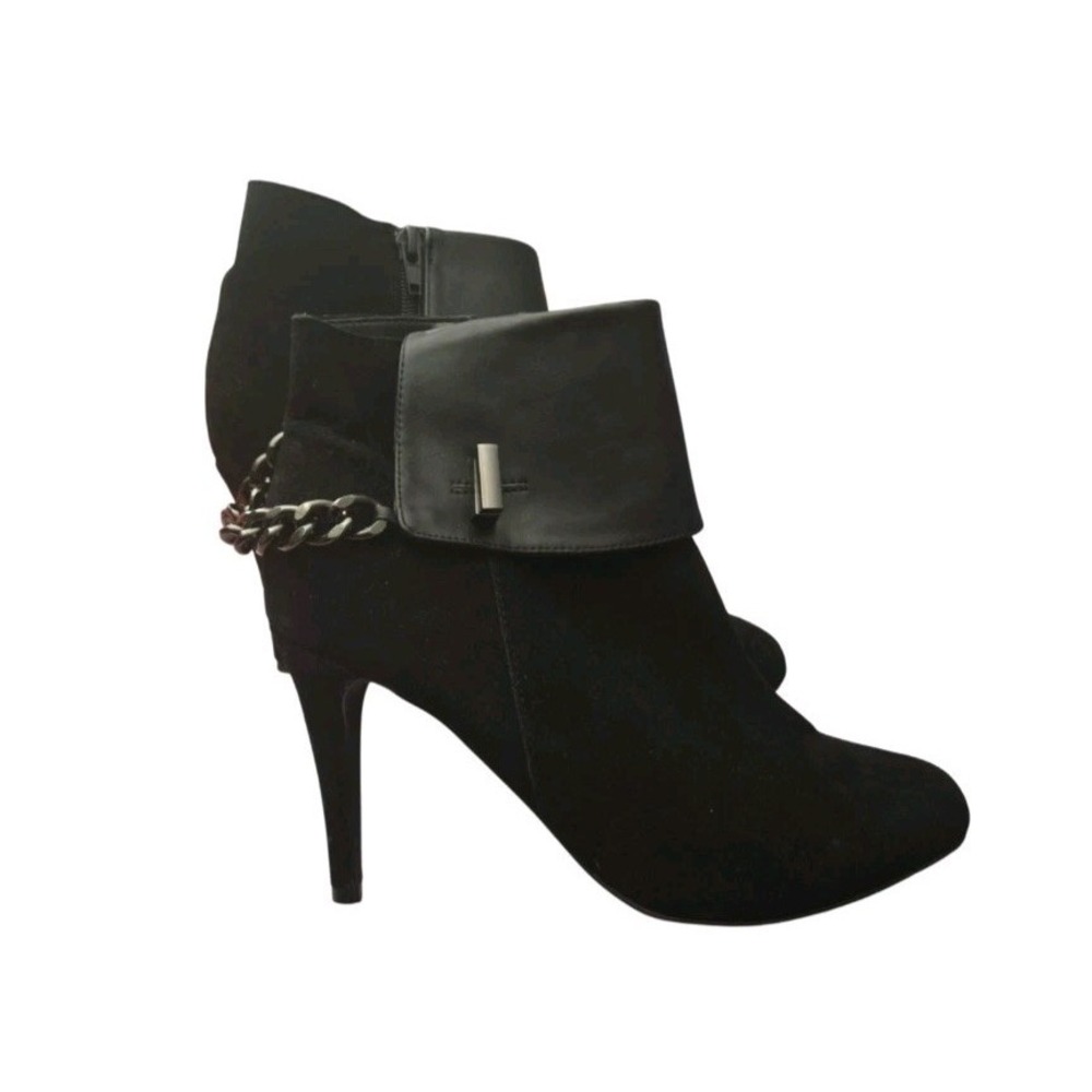 Mark's  Black Suede Ankle Booties Chain Pointed Toe Stiletto Heels Size 8